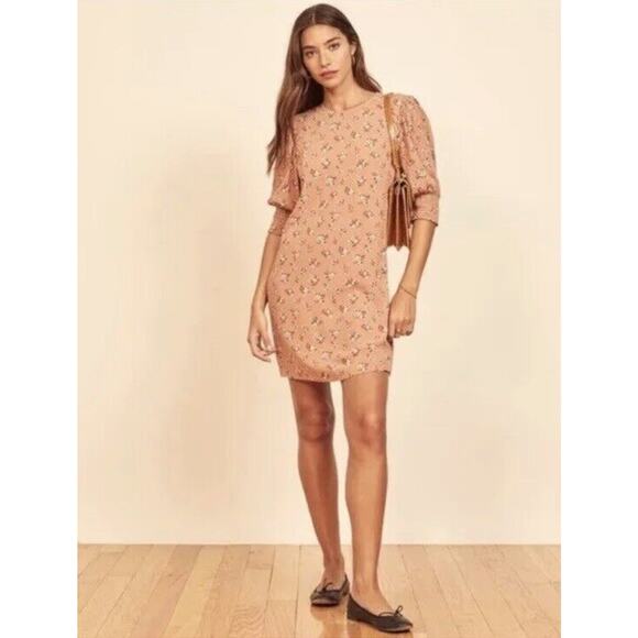 Reformation Lea Mini Dress in Ina Floral Print Puff Sleeve Round Neck Size XS - Picture 2 of 8